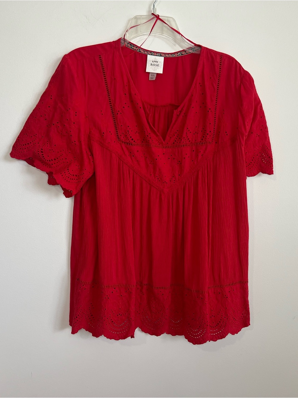 Knox Rose Red Eyelet Peasant Top